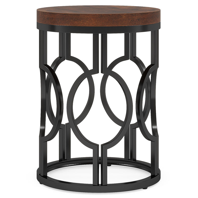 Round End Table Nightstand For Living - Brown / Black by HouseOfZazla