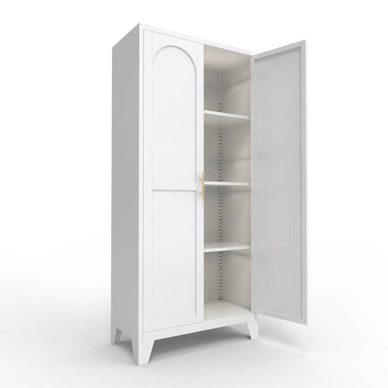 2 Shapely Doors Cabinet Metal Storage Cabinet With Doors And Adjustable Shelves For Bedroom Living Room - White by Unique Piece Furniture