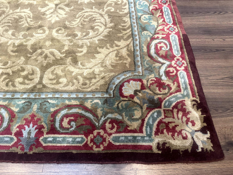Tibetan Aubusson Rug 6x9, Gold-Beige, Soft Wool Pile, Handmade by Jewel Rugs