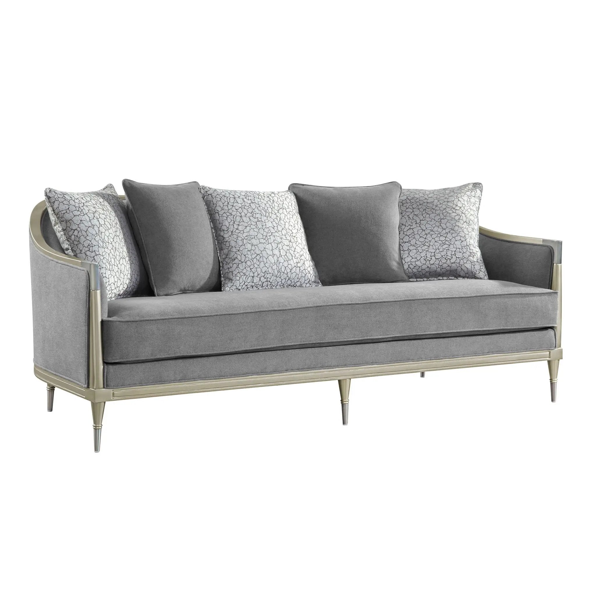 Fernando - Sofa With 5 Pillows - Champagne / Gray by HouseOfZazla