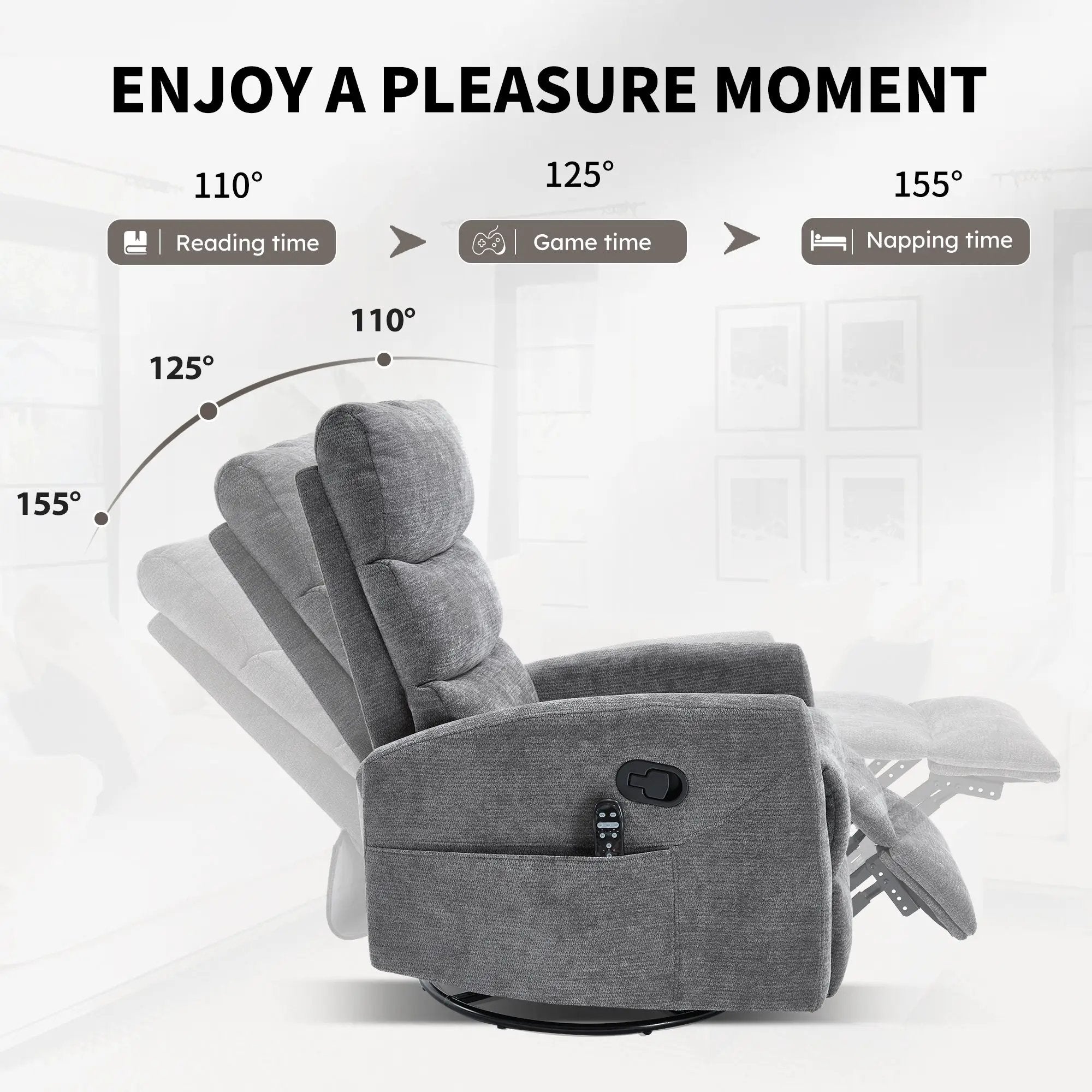 Heat Massage Manual Recliner Chair with Rocker and Swivel in Fabric by HouseOfZazla