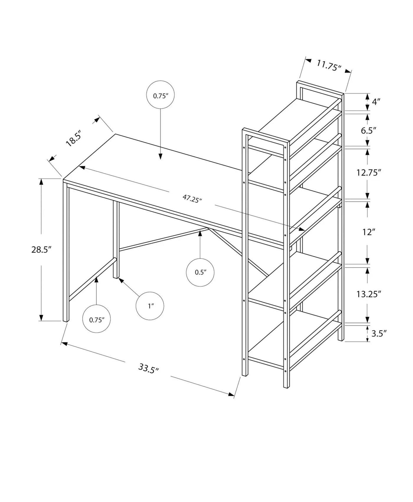 Computer Desk For Home Office, Laptop Storage Shelves by Unique Piece Furniture