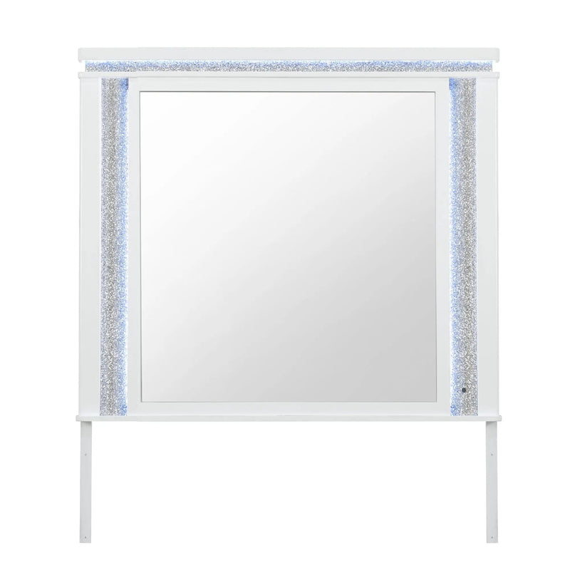 Adalid - Square Shaped Mirror With LED Lighting And Glittered Detailing - White by Unique Piece Furniture