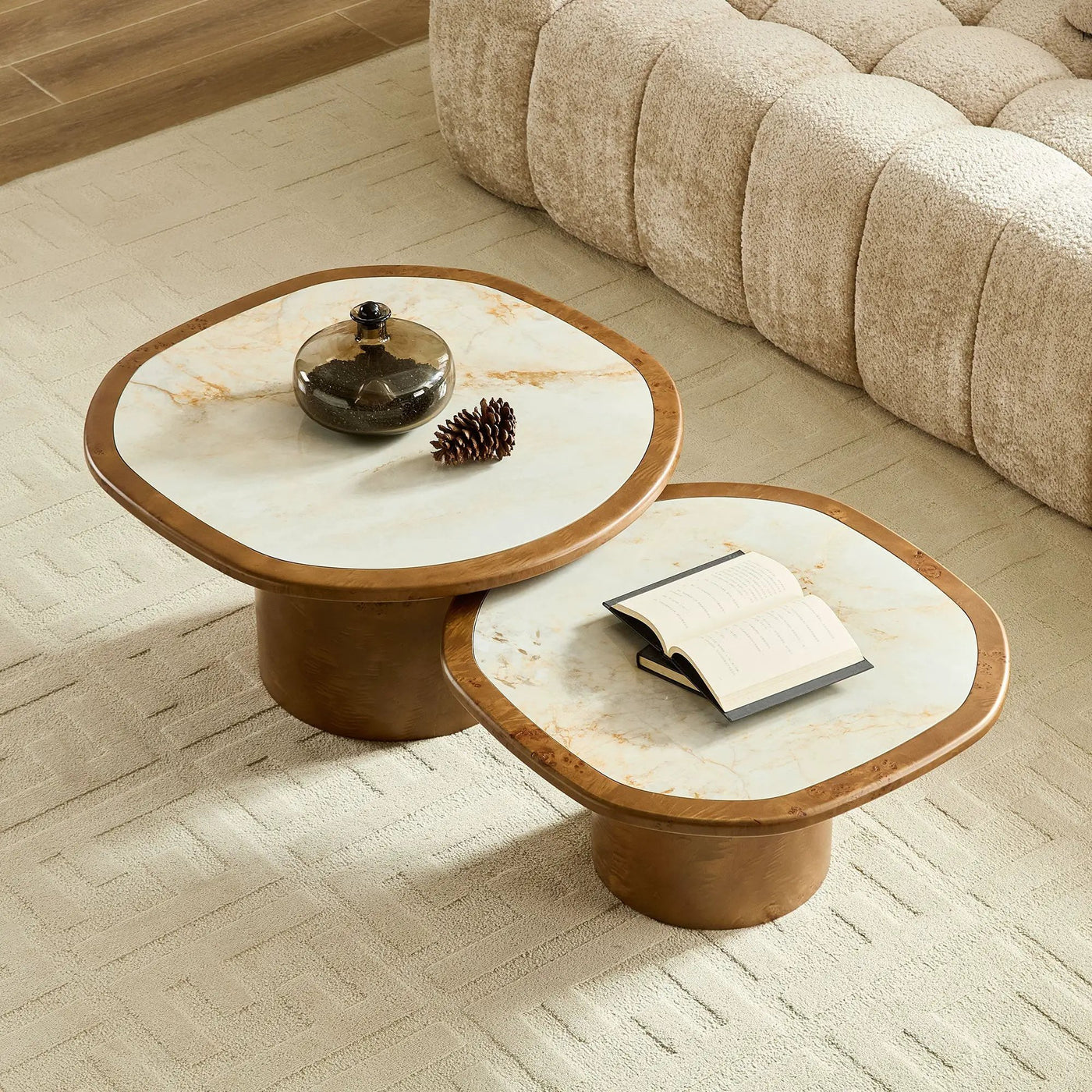 Irregular Coffee Table Set - 2pcs Burl Wood Veneer by HouseOfZazla