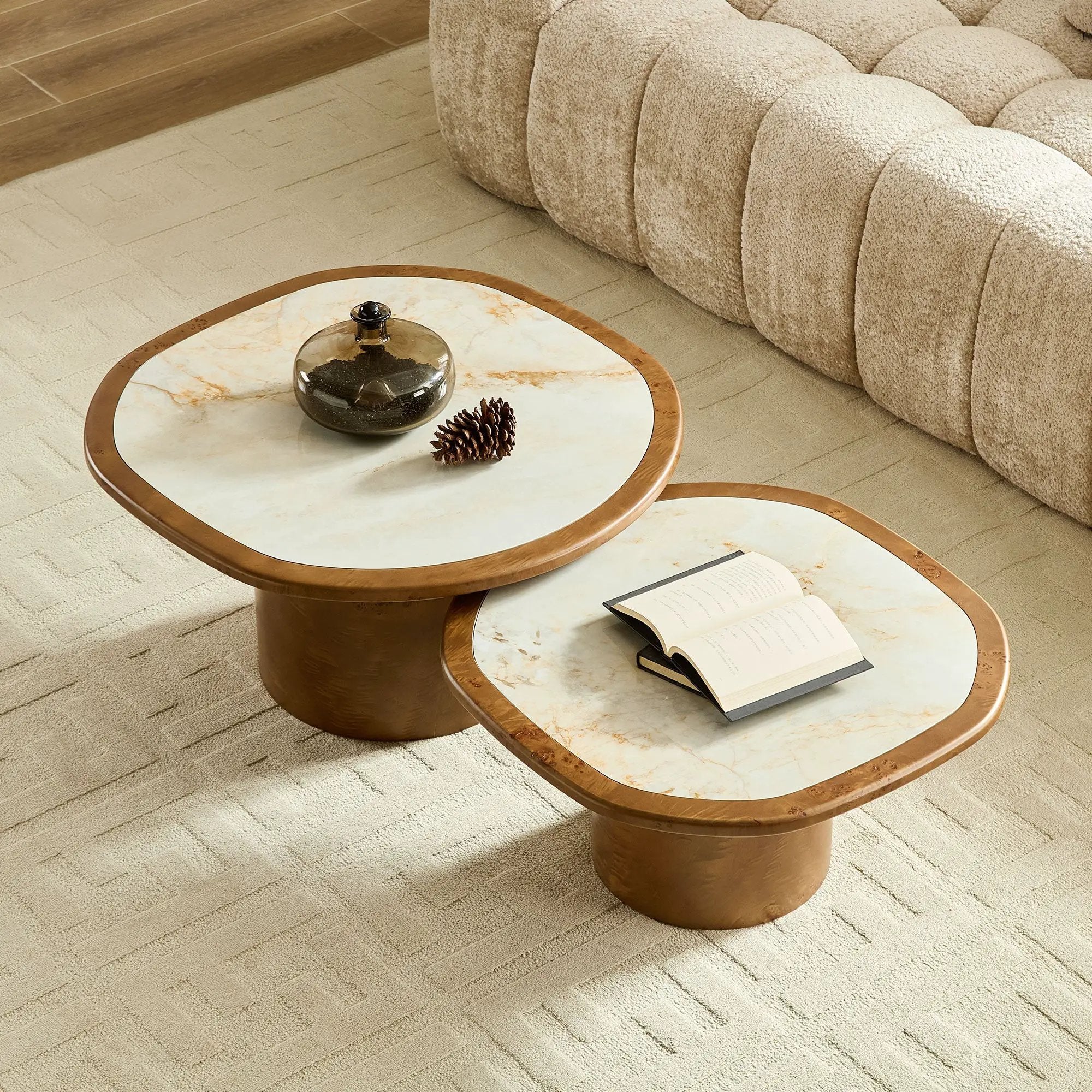 Irregular Coffee Table Set - 2pcs Burl Wood Veneer by HouseOfZazla
