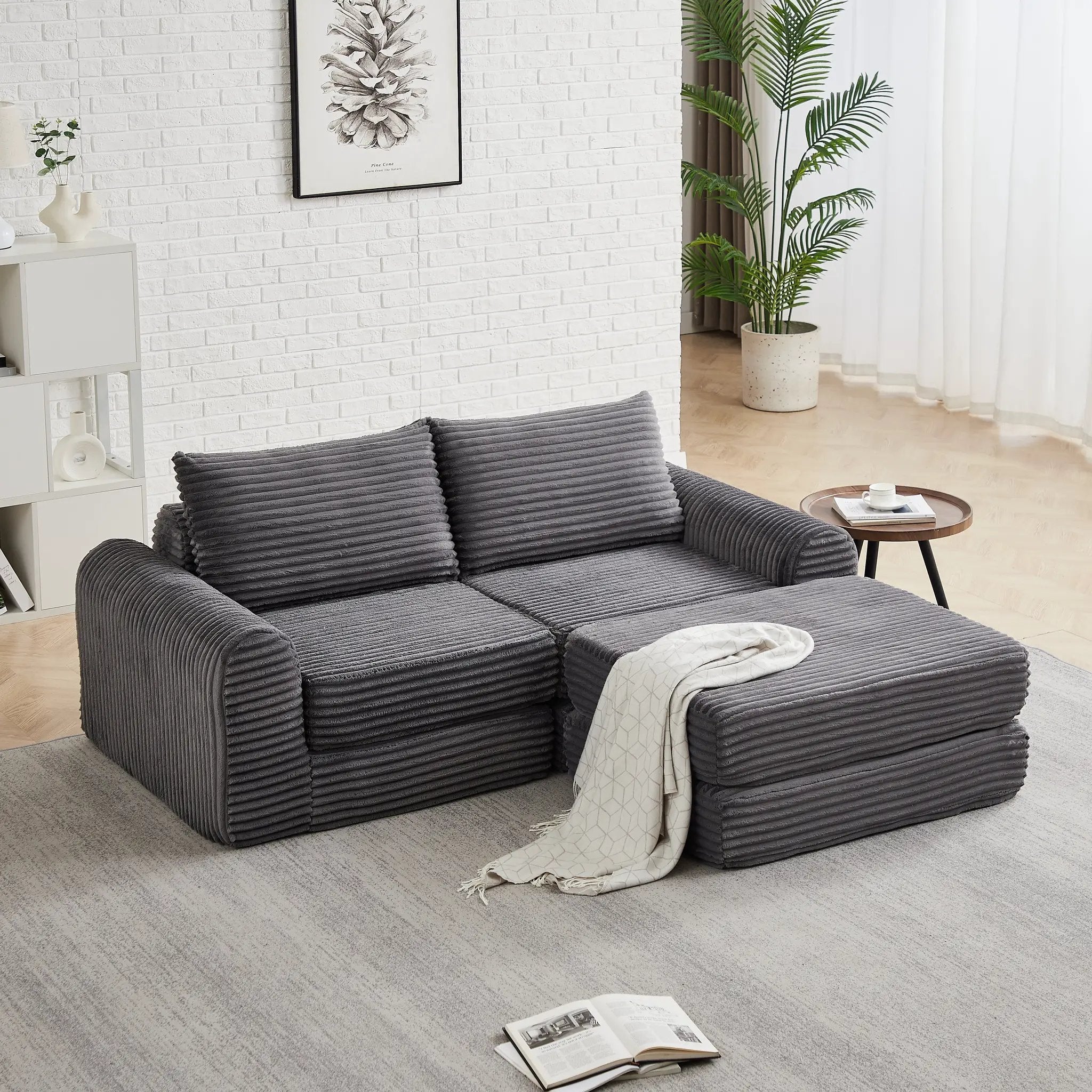 Minimalist Corduroy Sofa Bed with Two Throw Pillows by HouseOfZazla