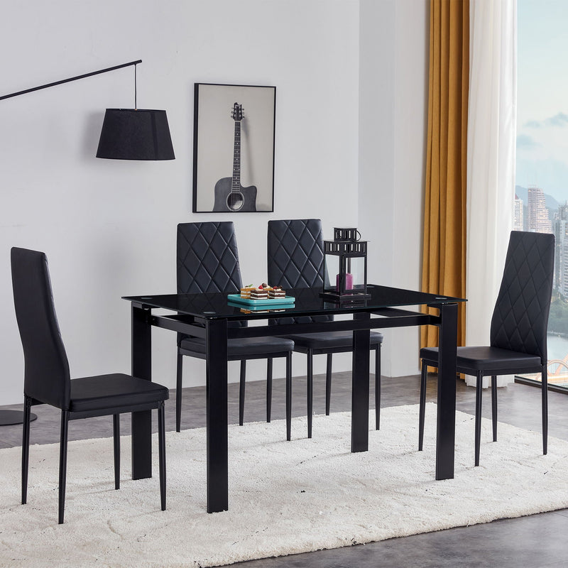 Modern 5 Piece Dining Table Set With Glass Top And Chairs - Black by HouseOfZazla
