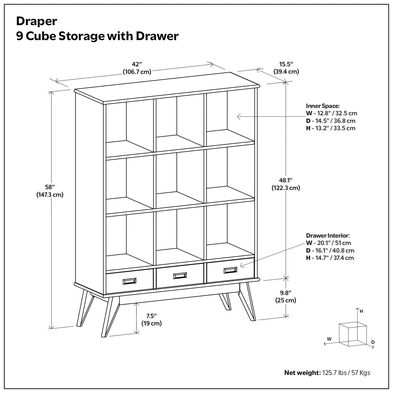 Draper - 9 Cube Storage With Drawers - Brown by HouseOfZazla