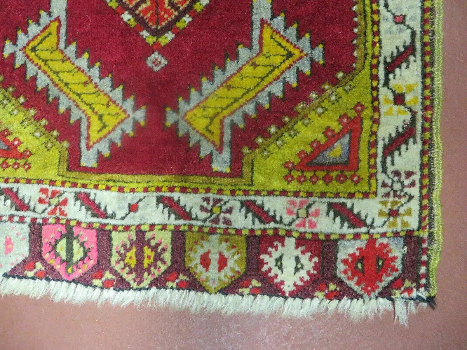 Antique Turkish Yastik Rug 2x3, Handmade Wool Oushak Small Oriental Carpet Red by Jewel Rugs