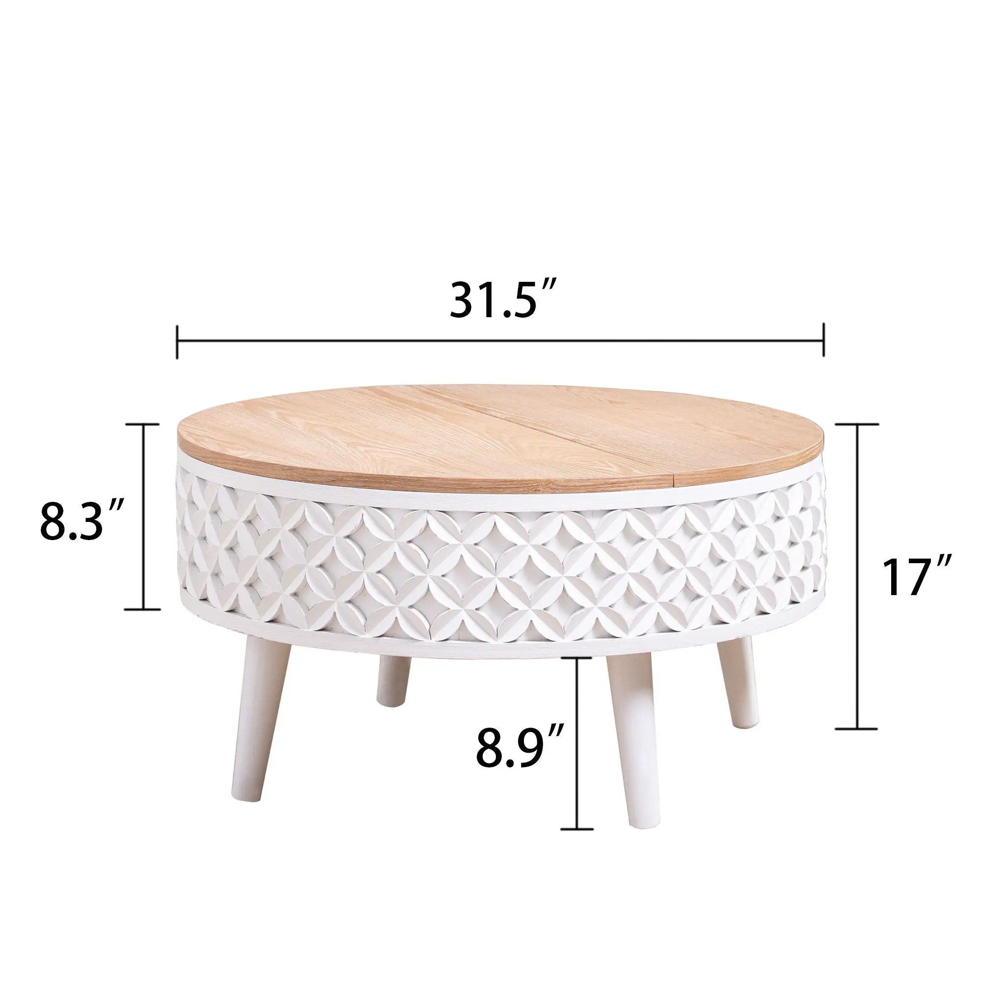 Round Coffee Table With Storage - White / Light Oak by HouseOfZazla