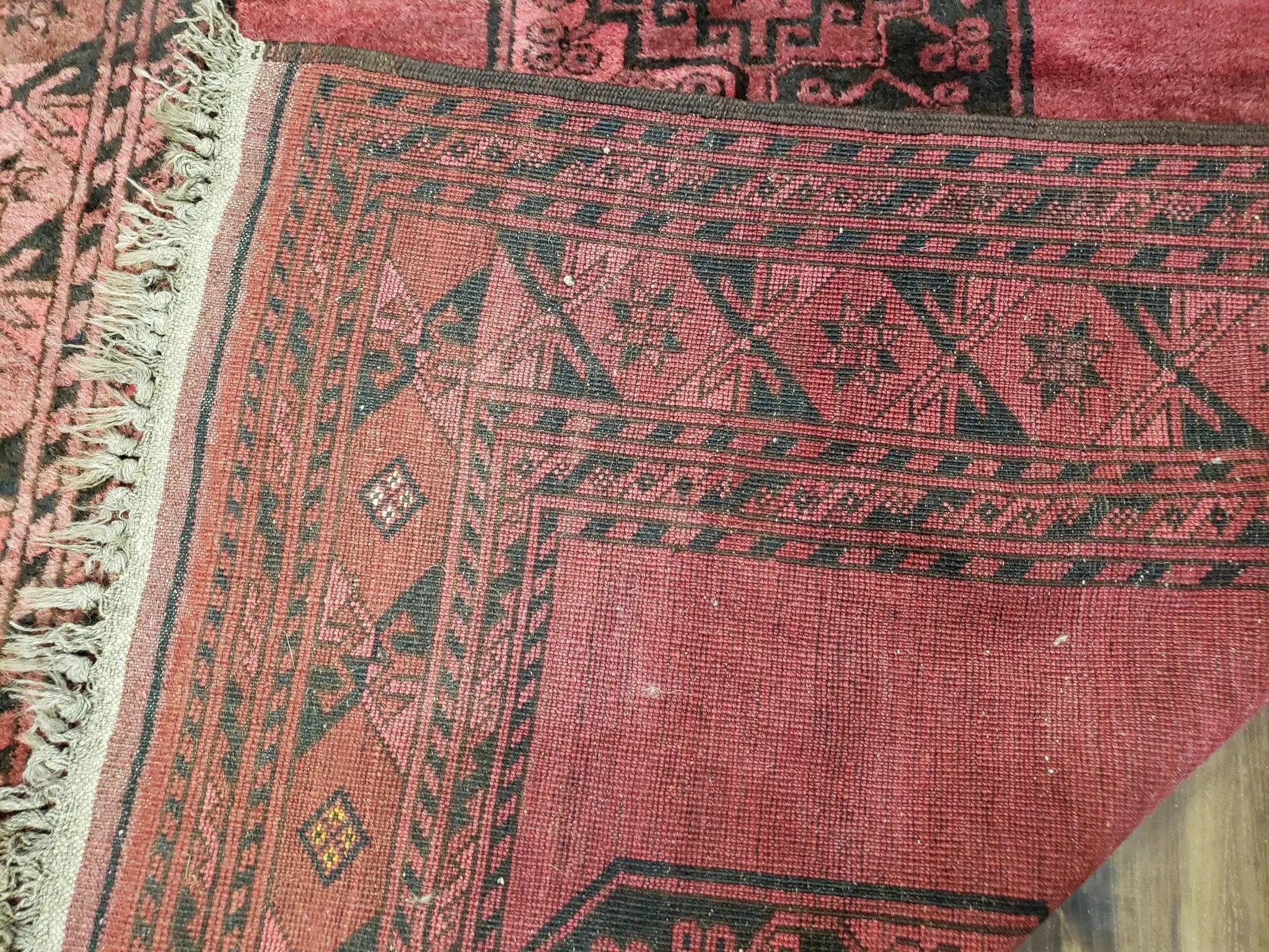 Antique Bukhara Area Rug, Vintage Afghan Bokhara Bashir Rug, 4x6 Hand-Knotted Oriental Carpet, Red & Black Wool Rug, 4' x 5'9 by Jewel Rugs