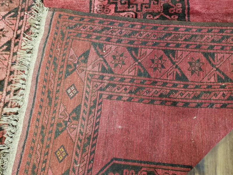 Antique Bukhara Area Rug, Vintage Afghan Bokhara Bashir Rug, 4x6 Hand-Knotted Oriental Carpet, Red & Black Wool Rug, 4' x 5'9 by Jewel Rugs