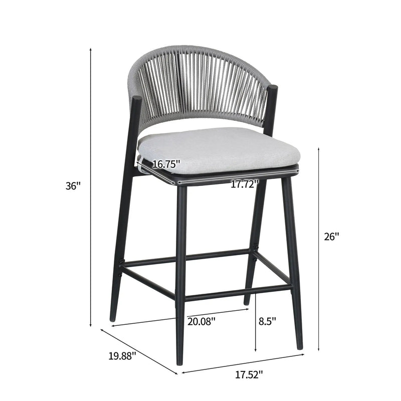 Outdoor 26" Counter Height Metal Frame Counter Stools With Scallop Shaped Backrest & Water Resistant Cushions by HouseOfZazla