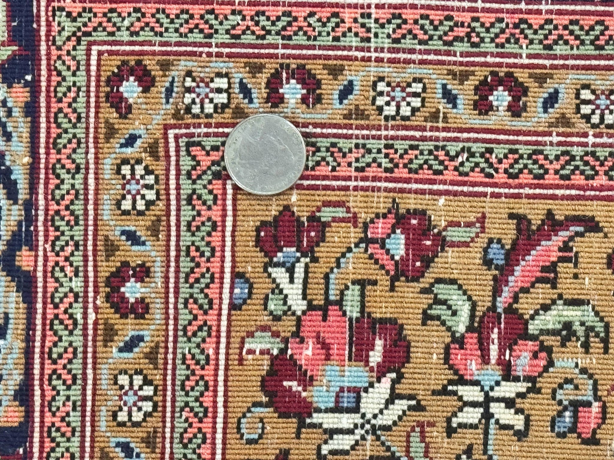 Persian Qum Rug 3.6 x 5, Kork Wool, Very Finely Hand Knotted 325 KPSI, Rare, Semi Antique by Jewel Rugs