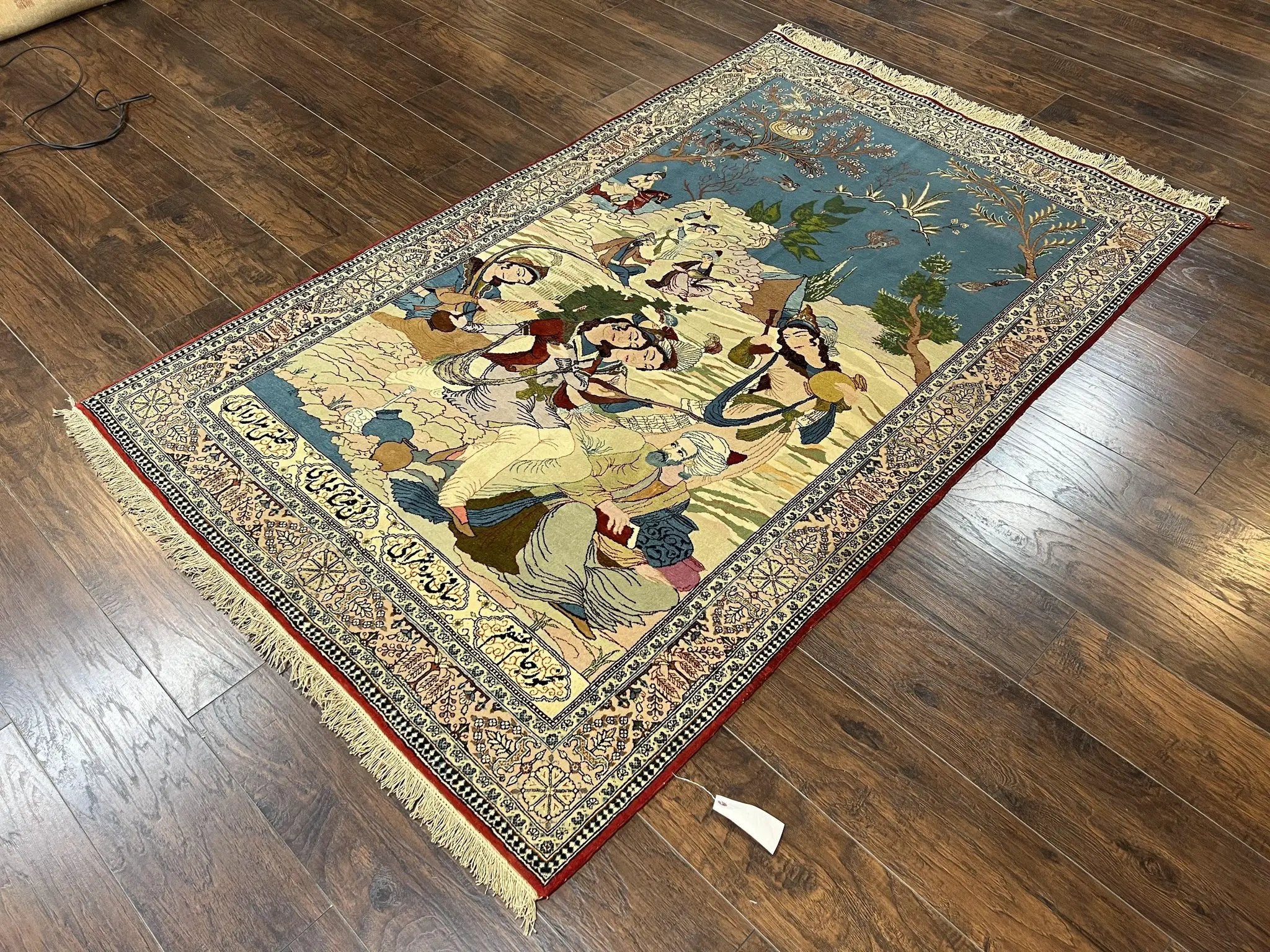 Vintage Persian Qum Pictorial Rug 5x7 - Wool & Silk by Jewel Rugs