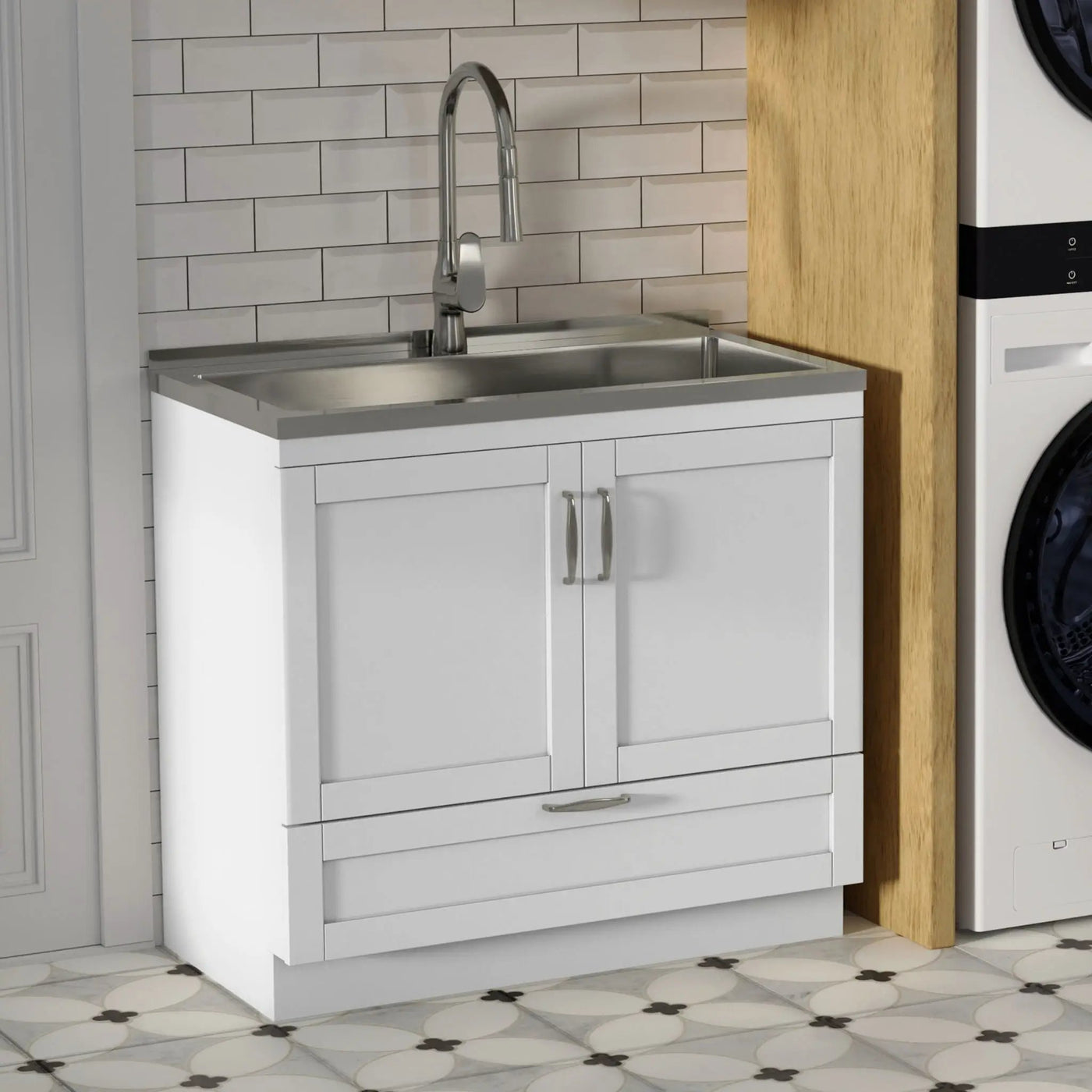 Reed - Deluxe Laundry Cabinet With Pull-Out Faucet And Stainless Steel Sink by HouseOfZazla