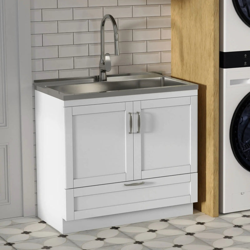 Reed - Deluxe Laundry Cabinet With Pull-Out Faucet And Stainless Steel Sink by HouseOfZazla