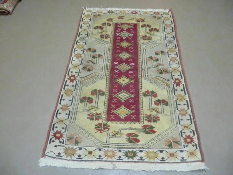3' X 5' Vintage Handmade Turkish Turkey Oushak MILAS Wool Accent Rug Carpet Nice by Jewel Rugs
