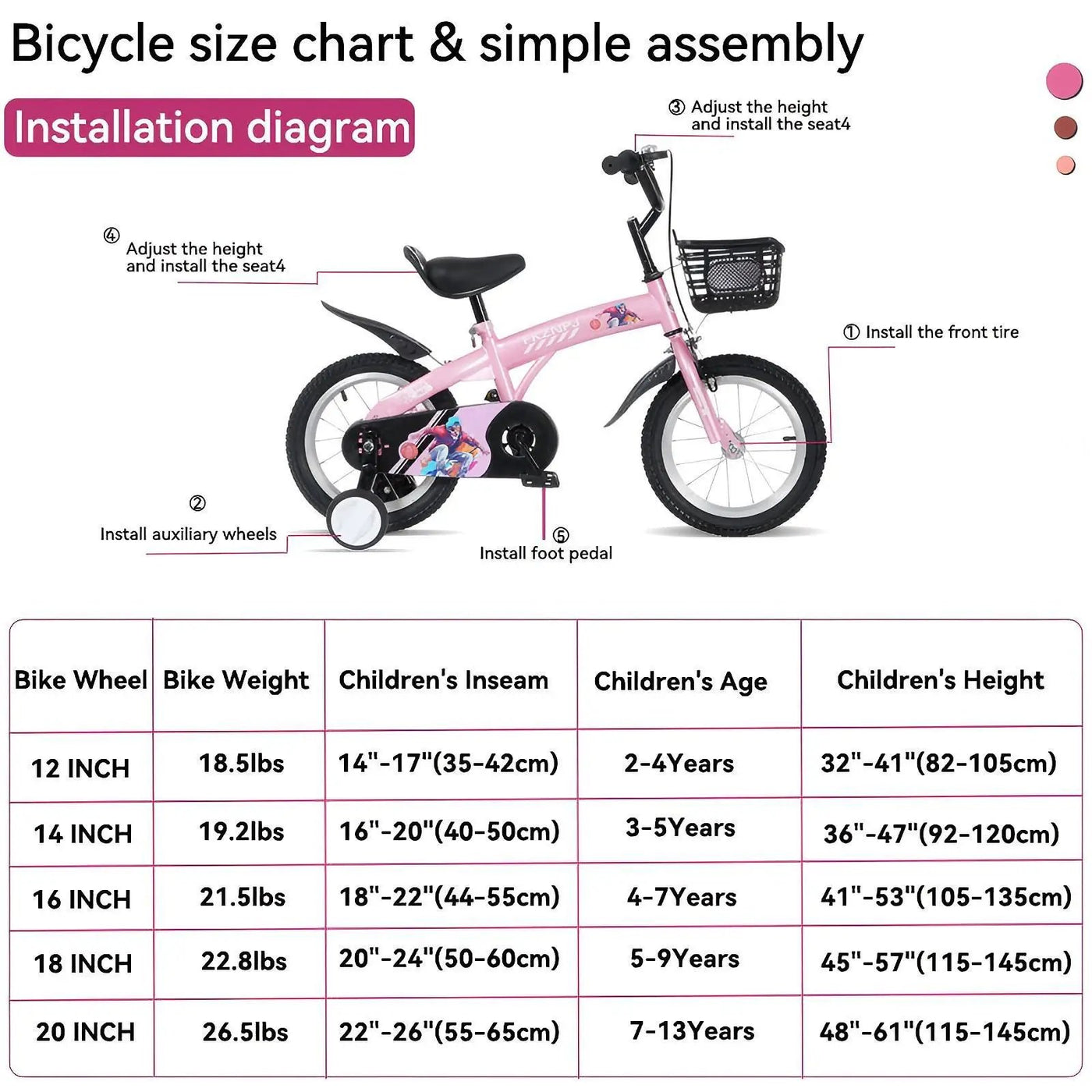 Fkznpj - 16" Sporty Kids Bike With Training Wheels And Stand Adjustable Saddle Suitable For Boys And Girls Aged 4 - 8 Years Tall Height 41 - 46" Available In A Variety Of Colors by HouseOfZazla