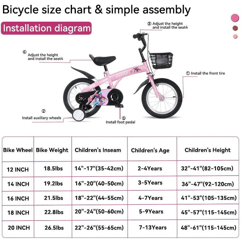 Fkznpj - 18" Sporty Kids Bike With Training Wheels And Stand Adjustable Saddle Suitable For Boys And Girls Aged 5 - 10 Years Tall Height 39 - 49" Available In A Variety Of Colors by HouseOfZazla