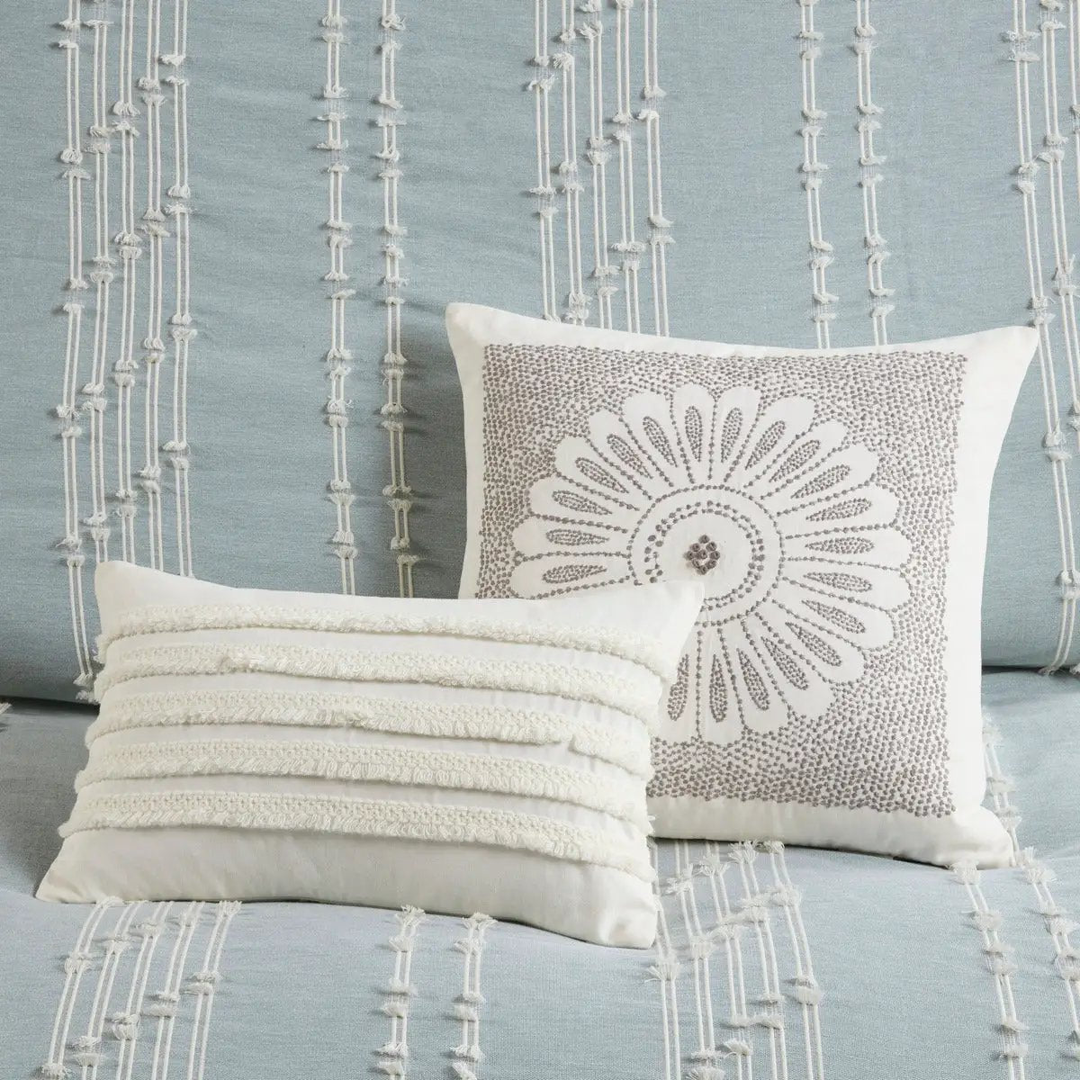 3 Piece Cotton Jacquard Comforter Set Aqua Full/Queen by HouseOfZazla