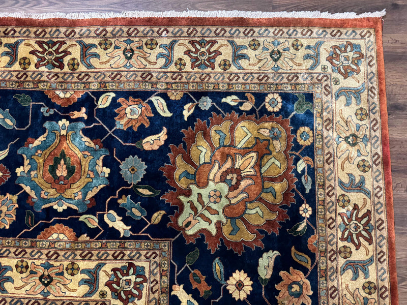 Palace Size Indo Persian Rug 12x15, Sultanabad Mahal Carpet, Red Navy Blue, Fine 210 KPSI by Jewel Rugs
