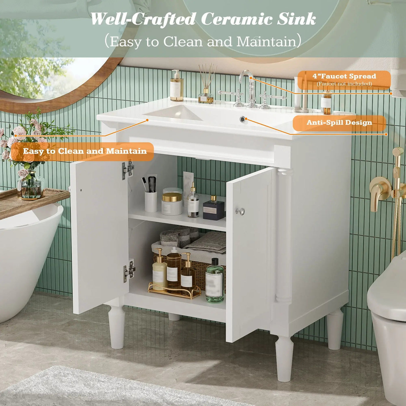 Bathroom Vanity Cabinet With Sink, Soft Close Doors, Storage Cabinet by Unique Piece Furniture