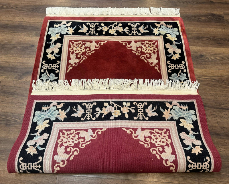 Dark Red Chinese Wool Rug 4x6, Chinese 90 Line Rug, Carving Rug, Handmade, Pair B by Jewel Rugs