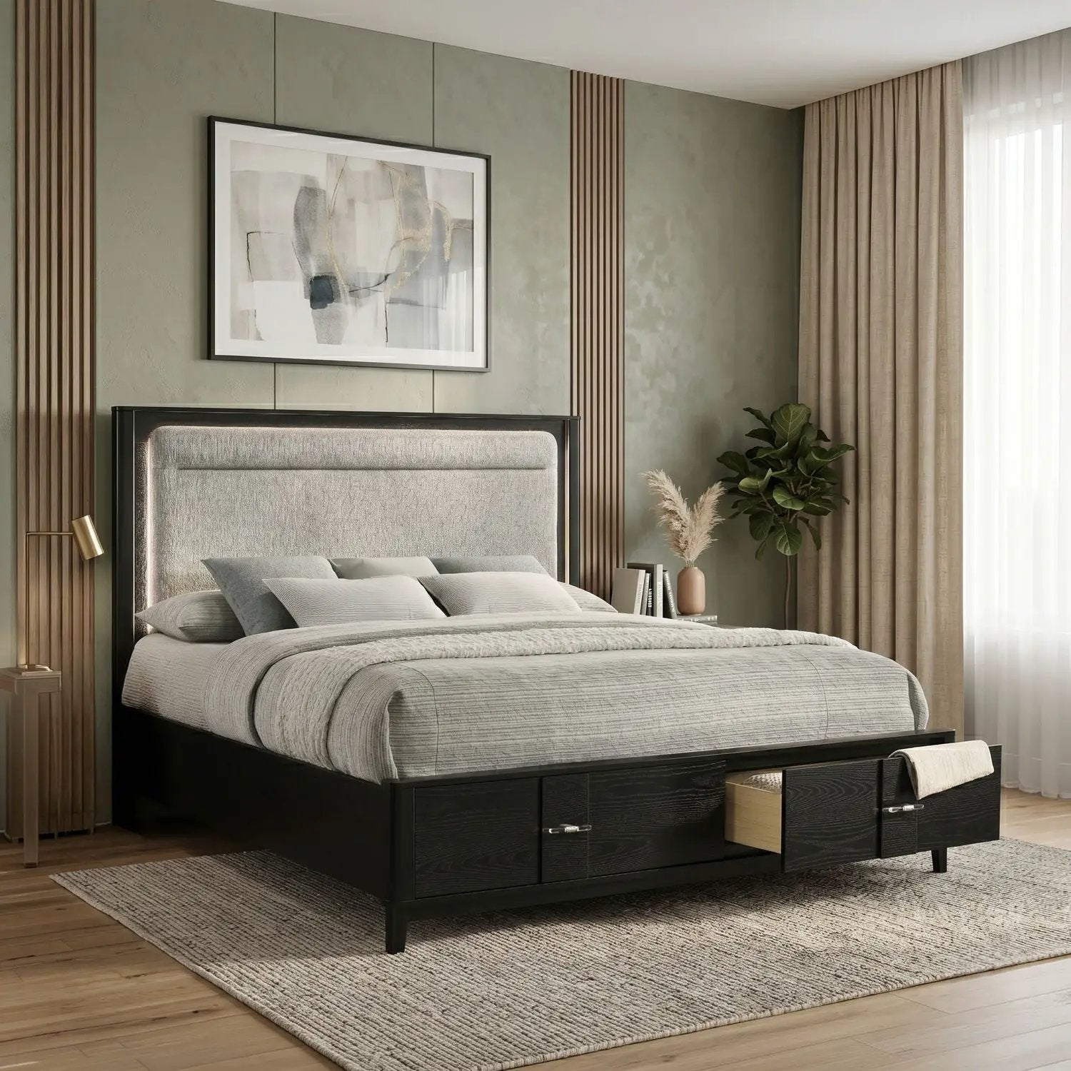 Opel - Storage Bed With LED Headboard by HouseOfZazla