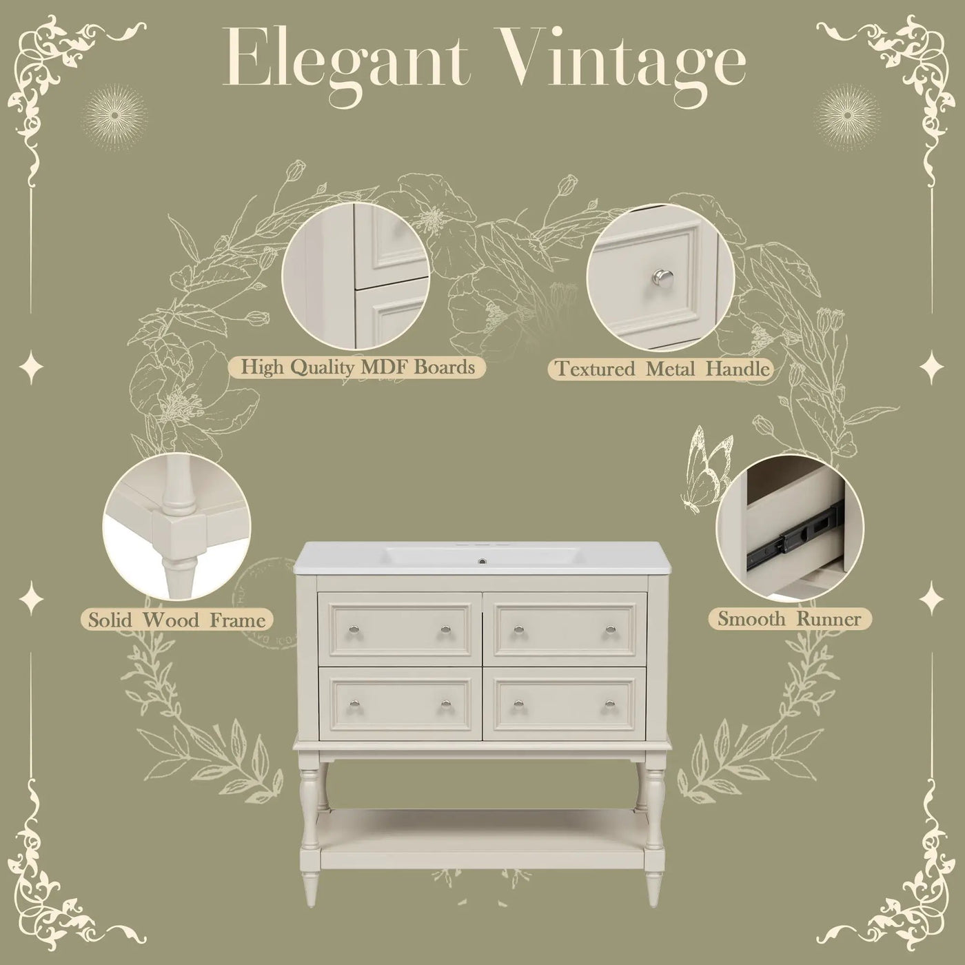 Bathroom Vanity Cabinet With Undermount Sink, 4 Drawer Set by Unique Piece Furniture