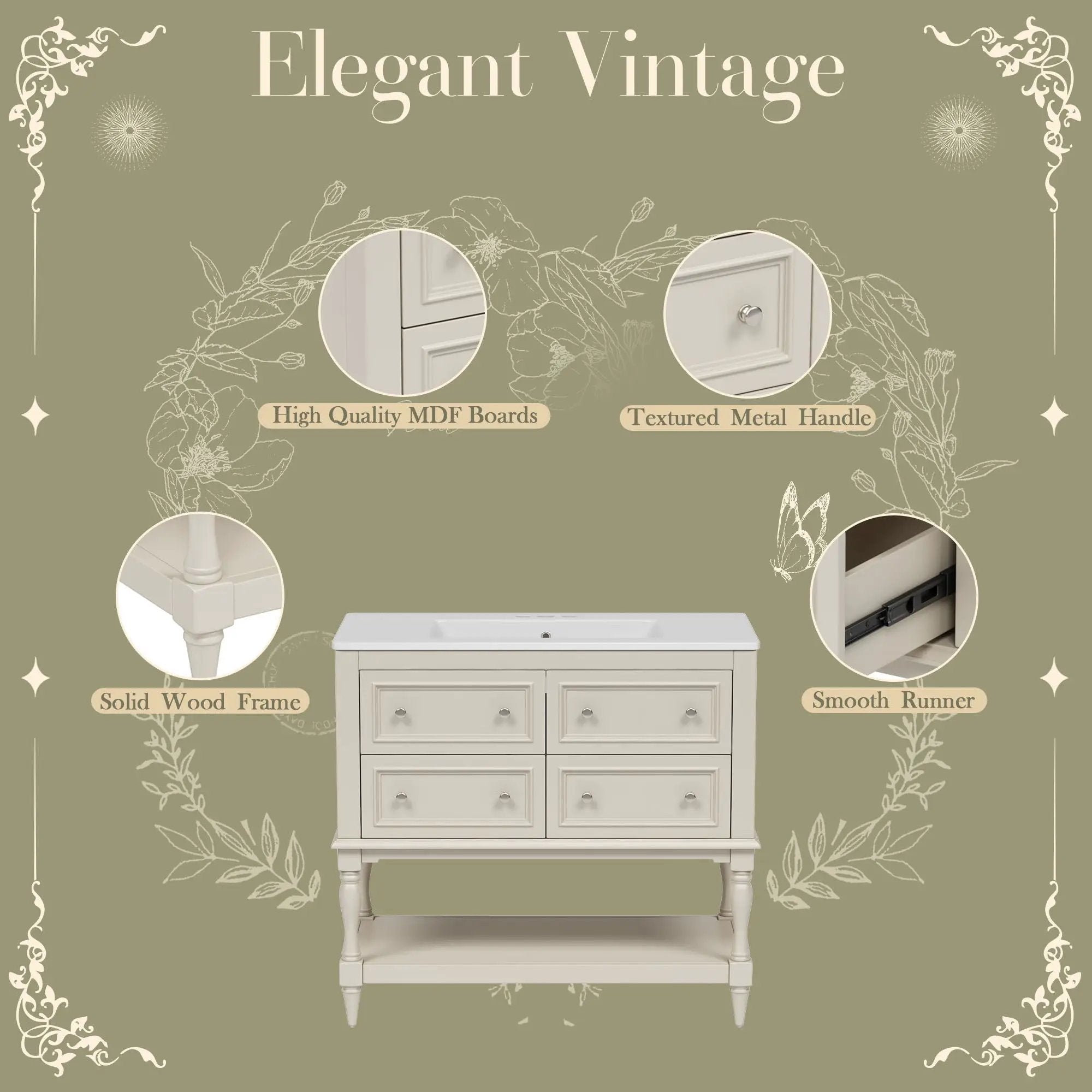 Bathroom Vanity Cabinet With Undermount Sink, 4 Drawer Set by Unique Piece Furniture