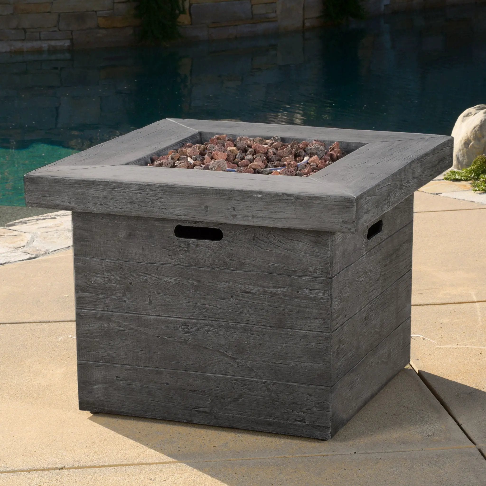 Anchorage Wood Square Fire Pit 40,000 BTU - Gray by HouseOfZazla