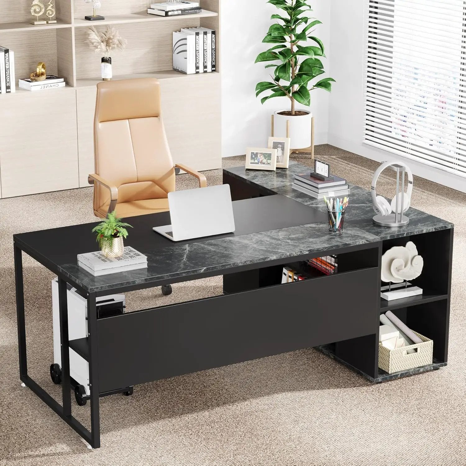 L-Shaped Executive Desk With Cabinet Storage by HouseOfZazla