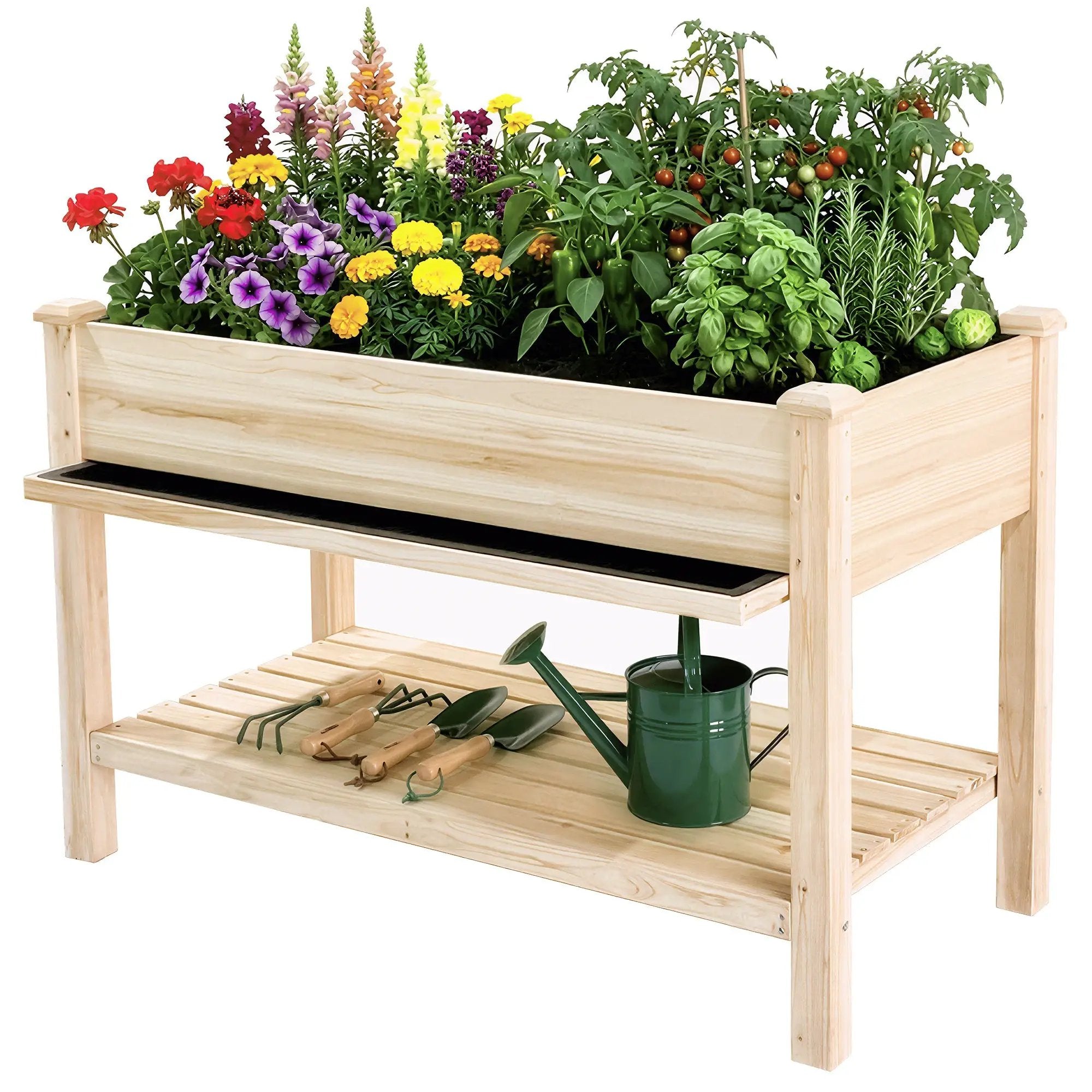 Raised Garden Bed with Water Collection Tray and Storage Shelf by HouseOfZazla