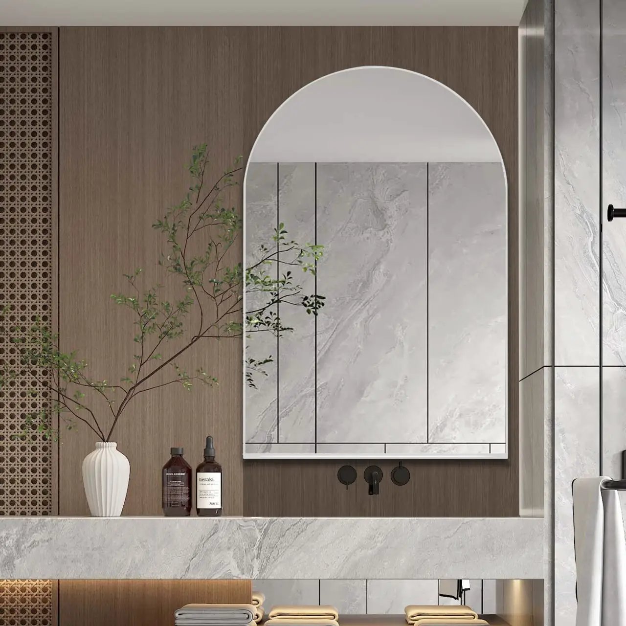 Arched Recessed Medicine Cabinet, Metal Framed Bathroom Wall Cabinet With Mirror And Adjustable Shelves, Wall Mirror With Storage For Bathroom by HouseOfZazla