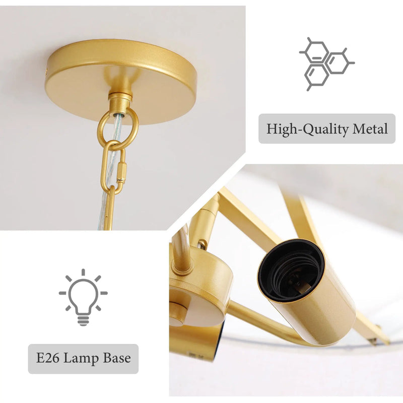 3-Light Gold Fabric Drum Pendant Light by HouseOfZazla