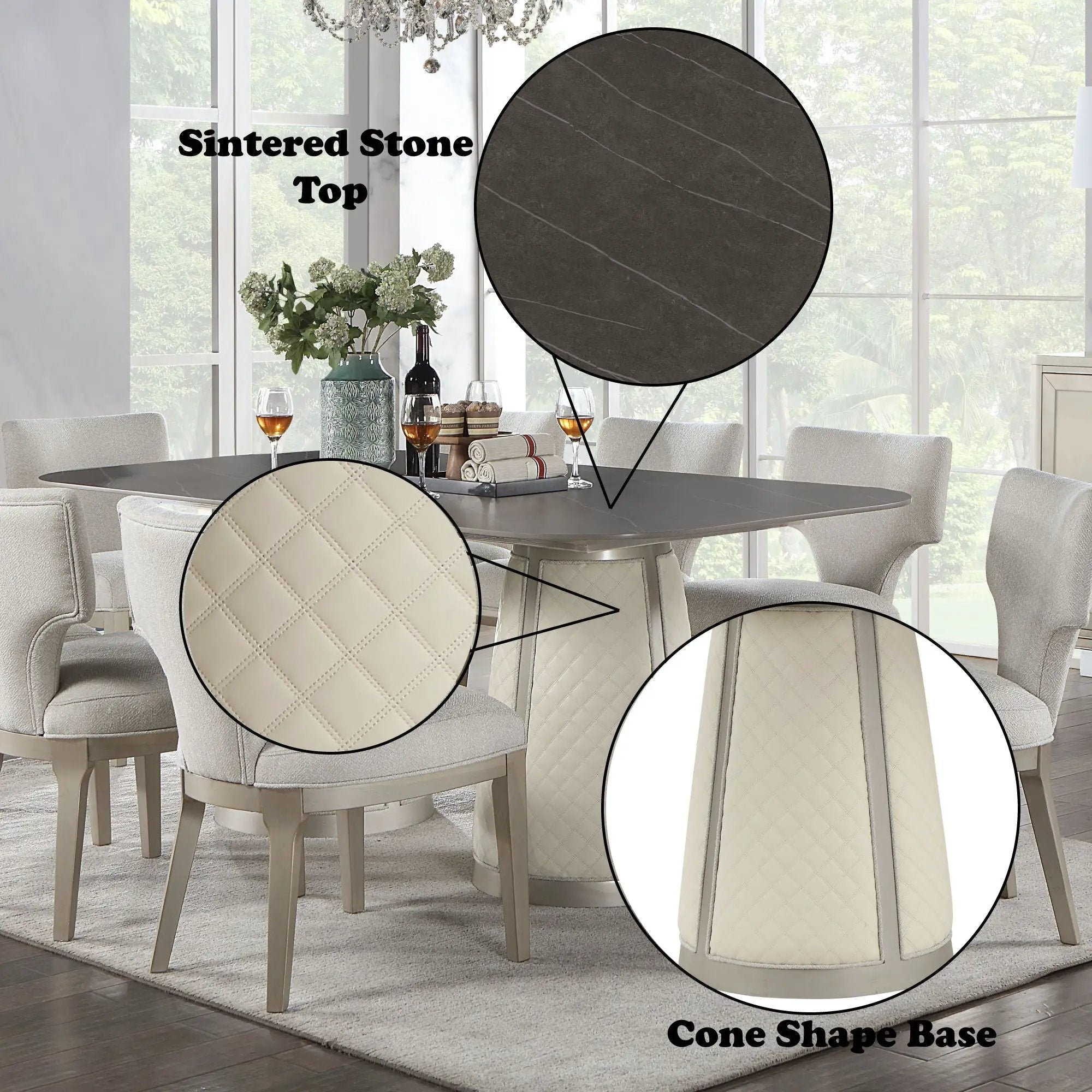 Kasa - Sintered Stone Top Dining Table - Stone Gray / Champagne by Unique Piece Furniture