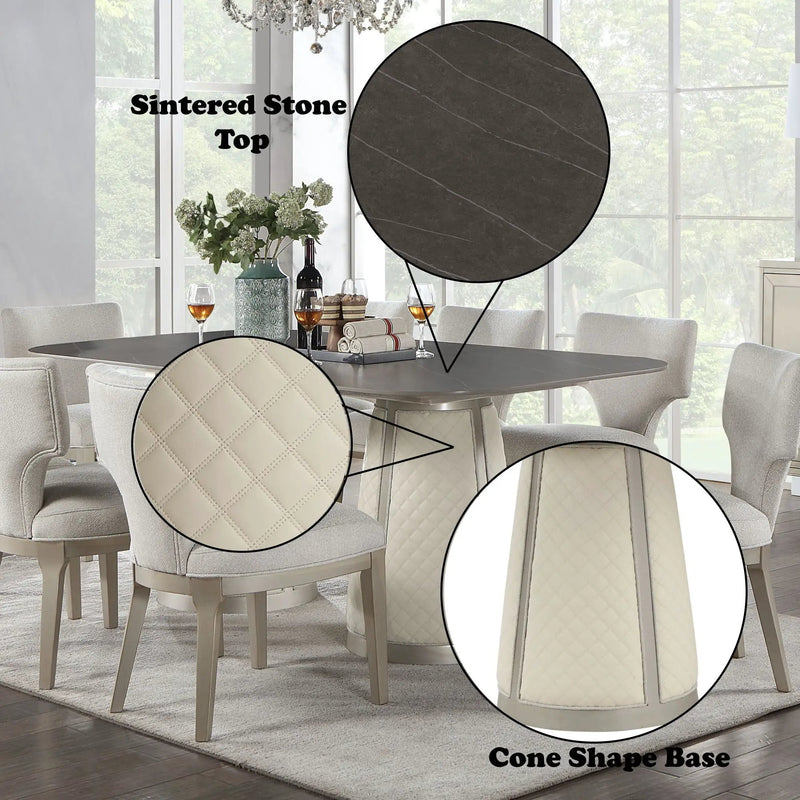 Kasa - Sintered Stone Top Dining Table - Stone Gray / Champagne by HouseOfZazla