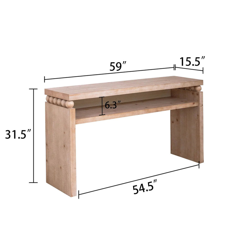 Modern Rustic Console Table, Wood Entryway Table With Shelf & Decorative Bead Detail - Natural by HouseOfZazla