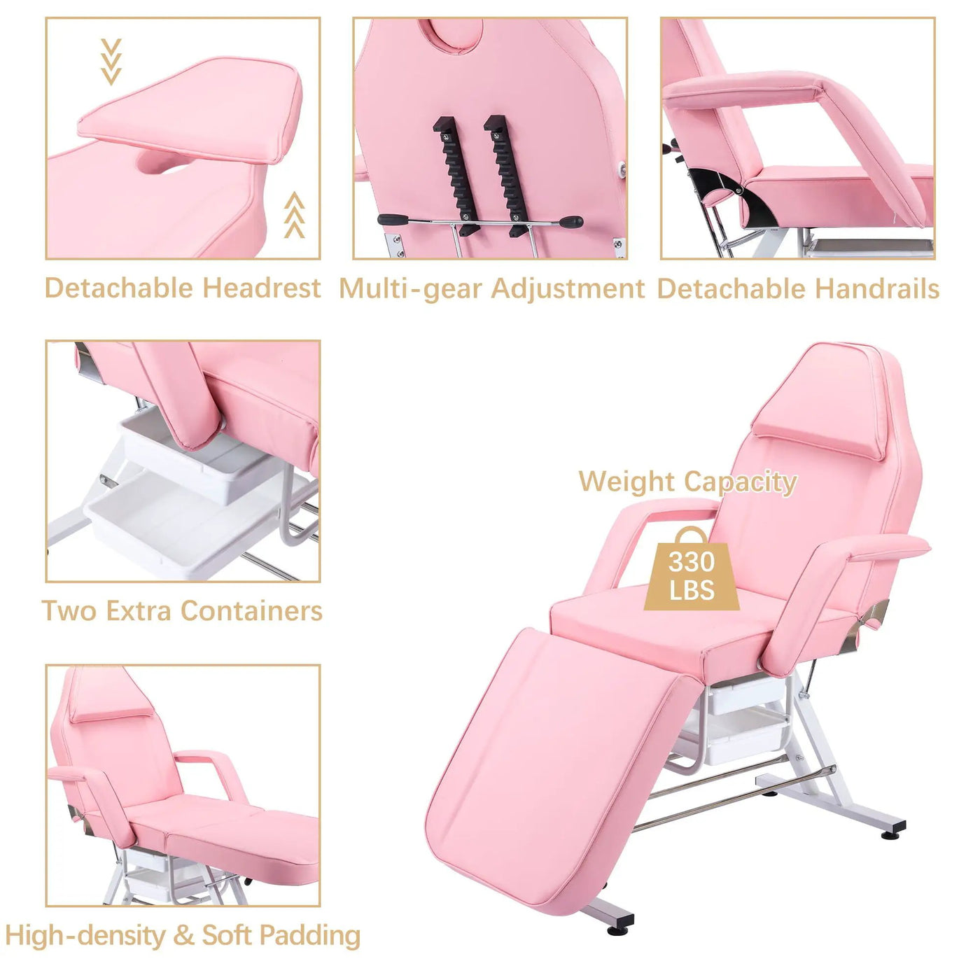 72.8" Massage Salon Tattoo Chair With Two Trays Esthetician Bed With Hydraulic Stool, Multi-Purpose 3-Section Facial Bed Table, Adjustable Beauty Barber Spa Beauty Equipment by HouseOfZazla