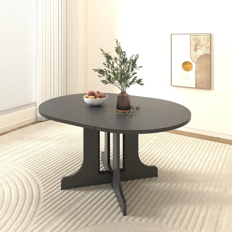 Dining Table For Farmhouse Kitchen Expandable Oval Table Top With Removable Leaf Trestle X Shaped Base - Black by Unique Piece Furniture