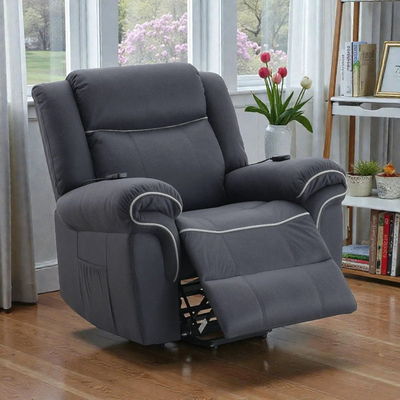 Domana - Polished Microfiber Power Nirion Recliner With Lift Heating Massage Chair - Dark Blue by Unique Piece Furniture