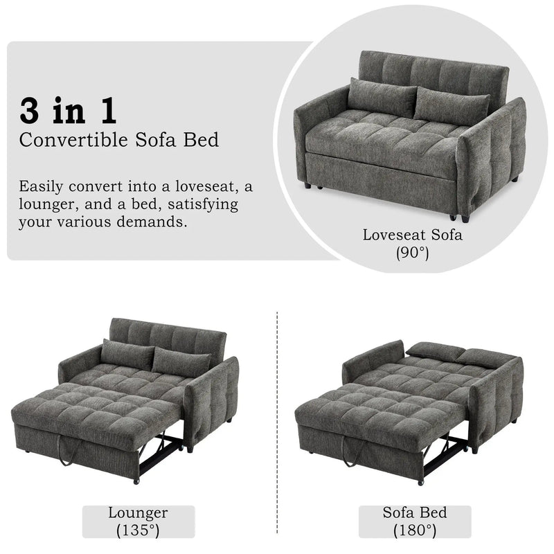 Loveseat Sofa Pull-Out Bed With Adjustable Backrest, 3 USB Ports And 2 Lumbar Pillows For Living Room by HouseOfZazla