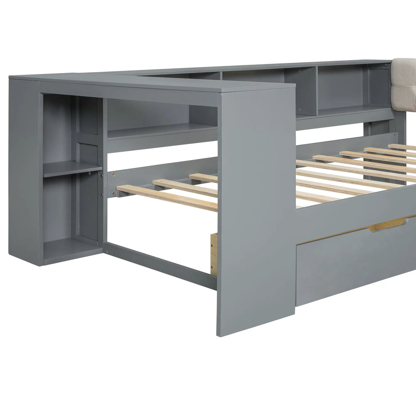 Upholstered Headboard Platform Bed With Storage Shelves, Drawers, Charging Station by HouseOfZazla