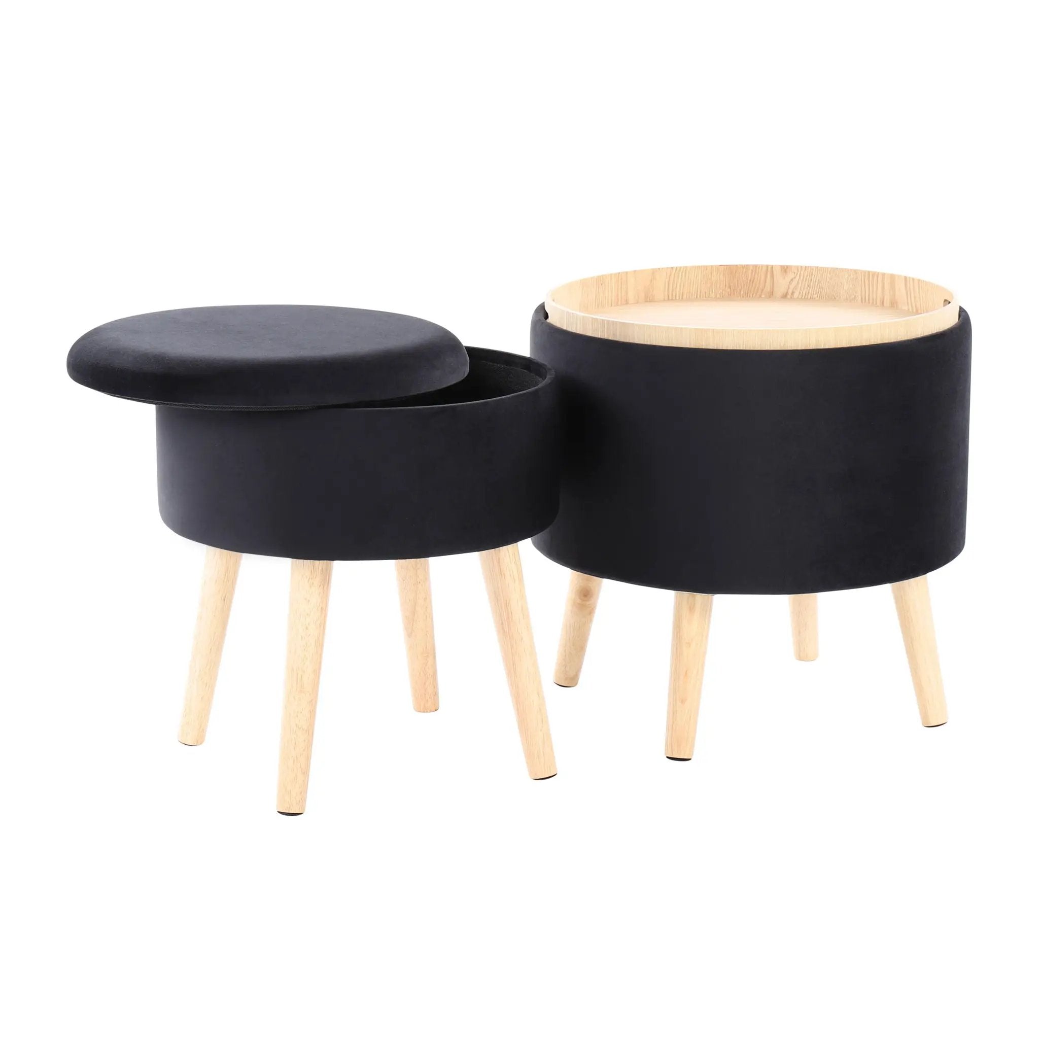Tray - Contemporary Storage Ottoman With Matching Stool - Black / Natural by Unique Piece Furniture