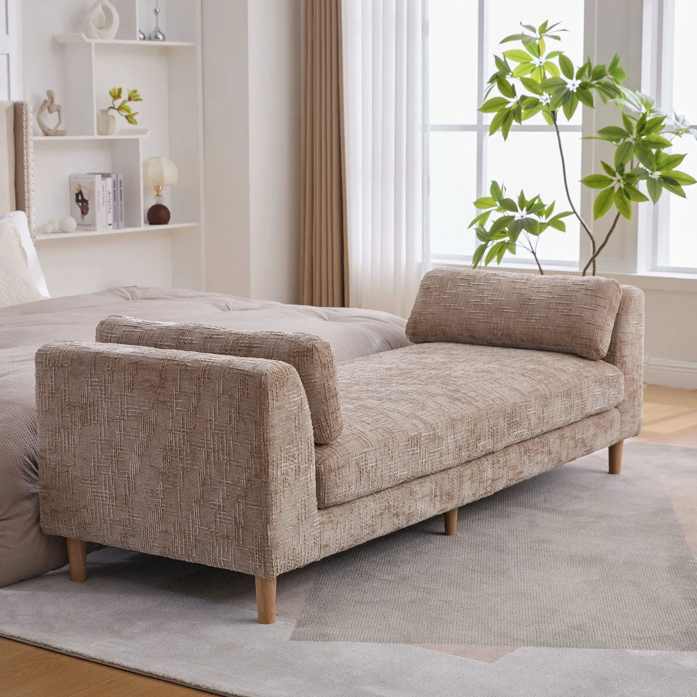 Modern Upholstered End Of Bed Bench With Armrests by Unique Piece Furniture