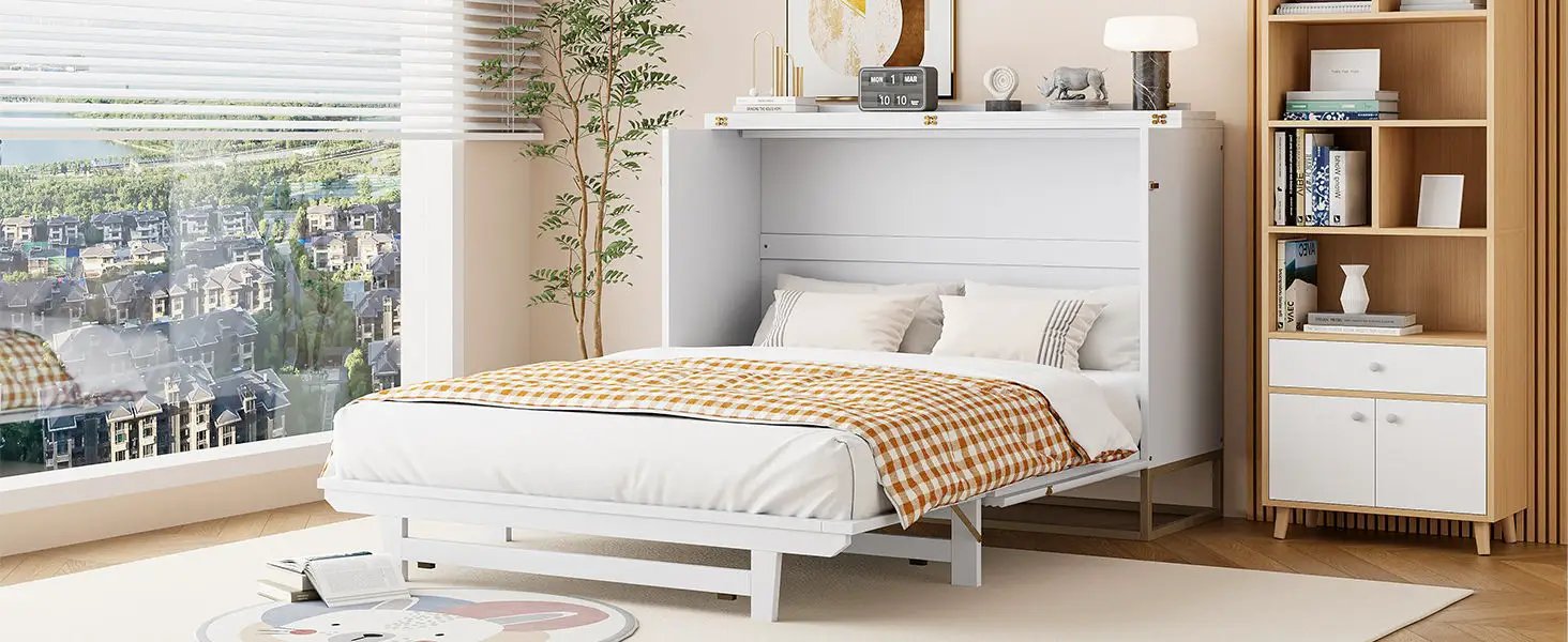 Murphy Bed With Frosted Glass Doors Design, Fake Drawers, Metal Legs by HouseOfZazla