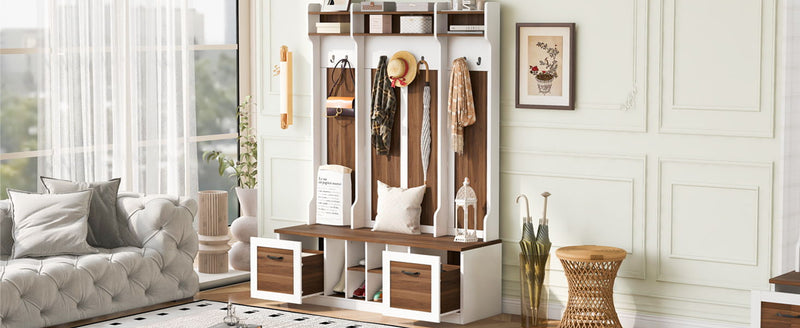 5 In 1 Entryway Bench With Coat Rack, 7 Sturdy Hooks, 2 Spacious Drawers And Adjustable Shelves by HouseOfZazla
