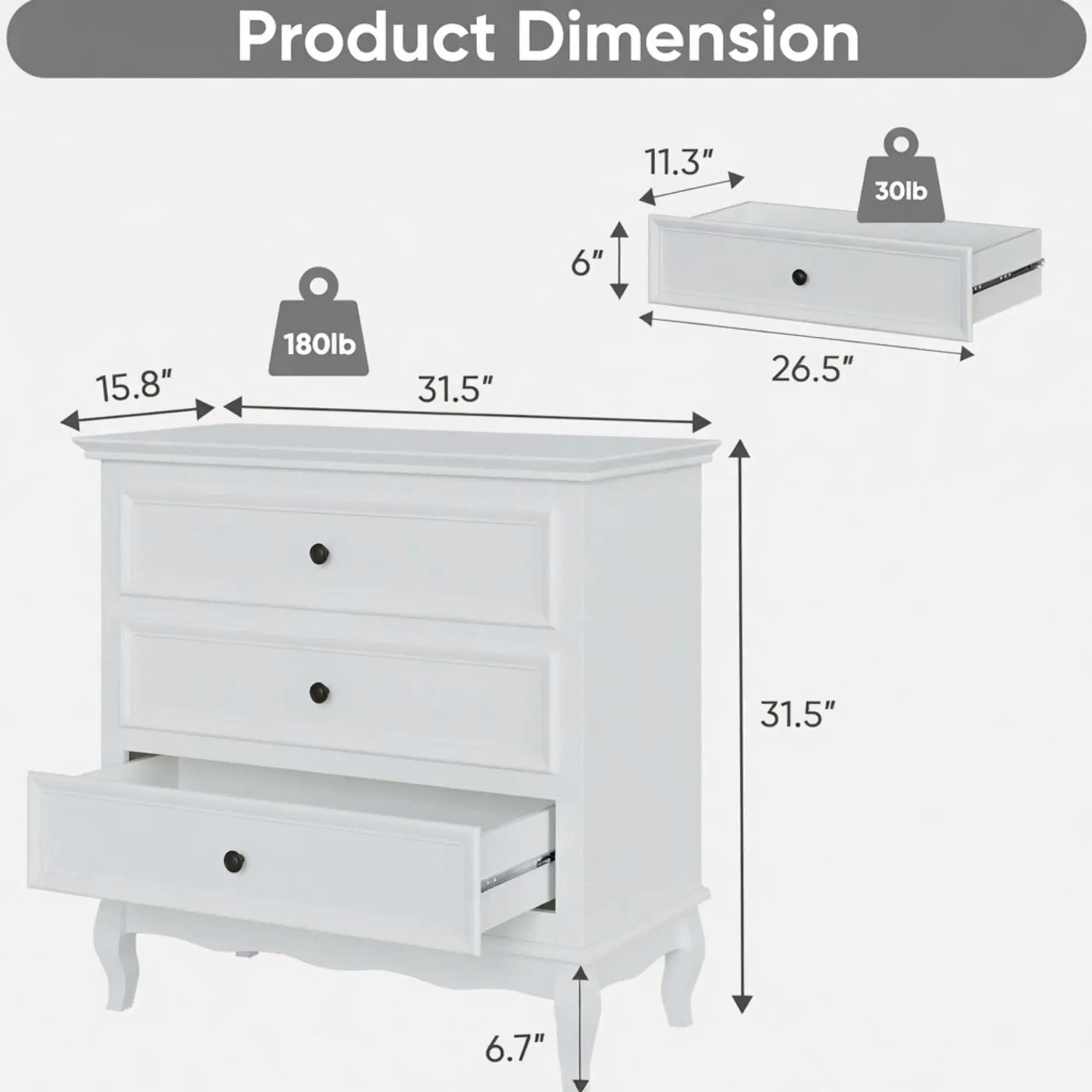 3 Drawer Dresser - White by HouseOfZazla