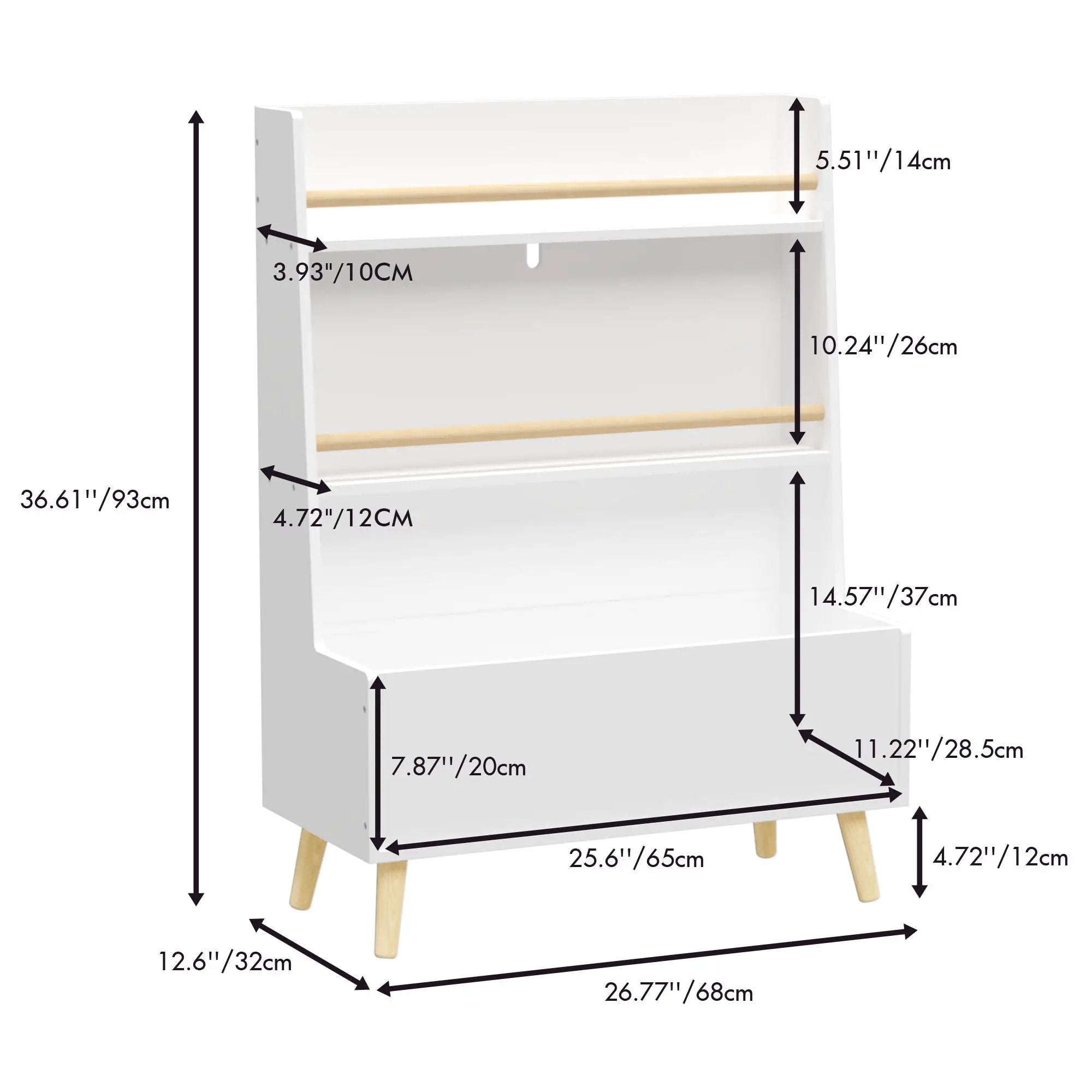 Bookshelf, Book Organizer With Toy Storage - White by HouseOfZazla